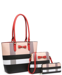 Plaid Check Ribbon 3in1 Tote Set 716541 RED